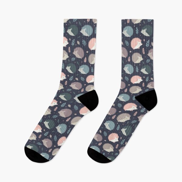 Item preview, Cute Hedgehog Seamless Pattern with Leaves – Adorable Woodland Animal Illustration in Dark Blue designed and sold by WildLakePatterns.