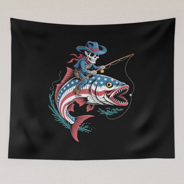 Item preview, Skeleton Fishing Bass Fisherman Halloween designed and sold by RayhendersonArt.