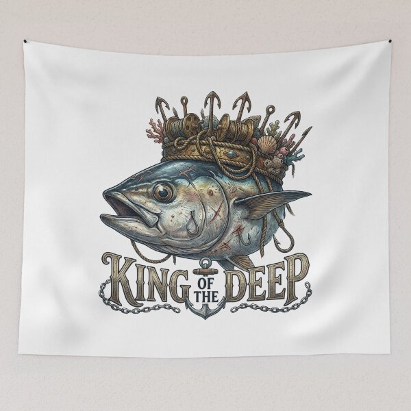 Item preview, Vintage King of the Deep Tuna Fishing Illustration designed and sold by EverBranz-stor.