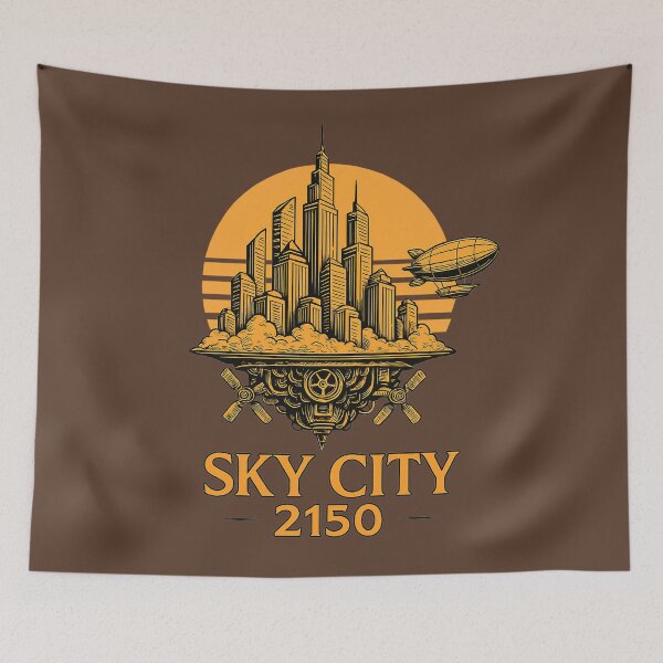 Item preview, Sky City 2150 – Floating Steampunk Metropolis at Sunset designed and sold by JaylenBlack34.