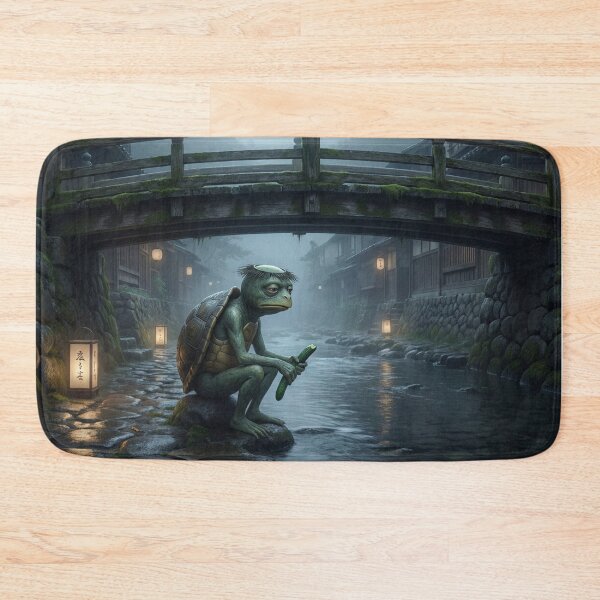 Item preview, Lonely Kappa by the Moonlit River – Japanese Folklore Yokai Art designed and sold by Mori-no-Akari.