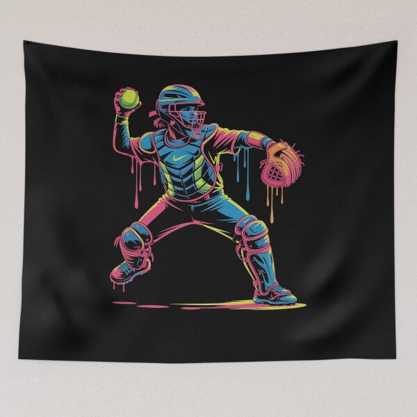 Item preview, Softball Catcher Colorful Drip designed and sold by RayhendersonArt.