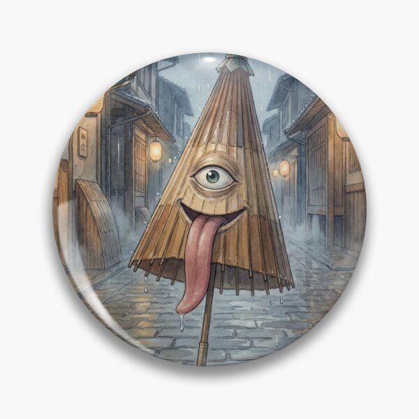 Item preview, One-Eyed Umbrella Yokai – Karakasa Obake in Rainy Edo Street | Japanese Folklore Art designed and sold by Mori-no-Akari.