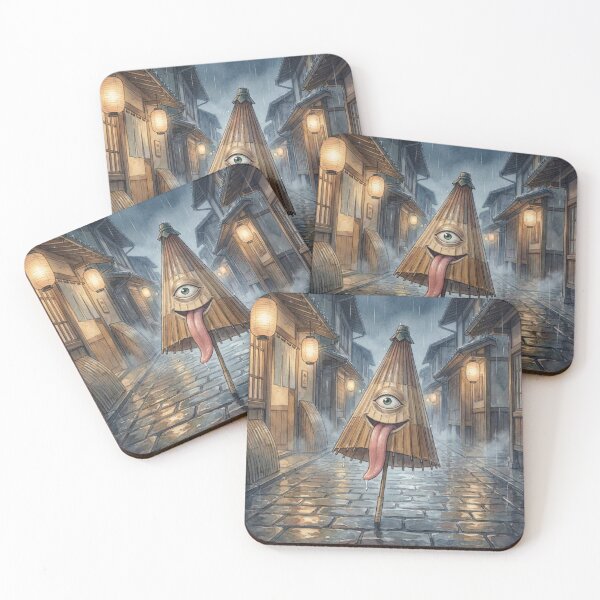 Item preview, One-Eyed Umbrella Yokai – Karakasa Obake in Rainy Edo Street | Japanese Folklore Art designed and sold by Mori-no-Akari.