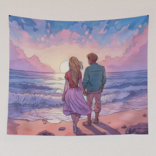 Item preview, Young couple in love looking at sunset designed and sold by Photopat.