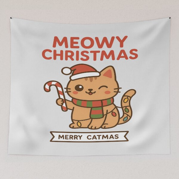 Item preview, Meowy Christmas Cute Cat Santa Hat – Merry Catmas Funny Christmas Cat Design designed and sold by Globalcitytees.