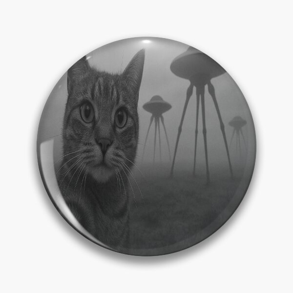 Item preview, FUNNY CAT TAKING SELFIE WITH ALIENS EXTRATERRESTRIAL MACHINES CLOSING IN FROM THE FIELD sci fi fans cat lovers space lovers space exploration ufo studies aliens  designed and sold by Jt41.