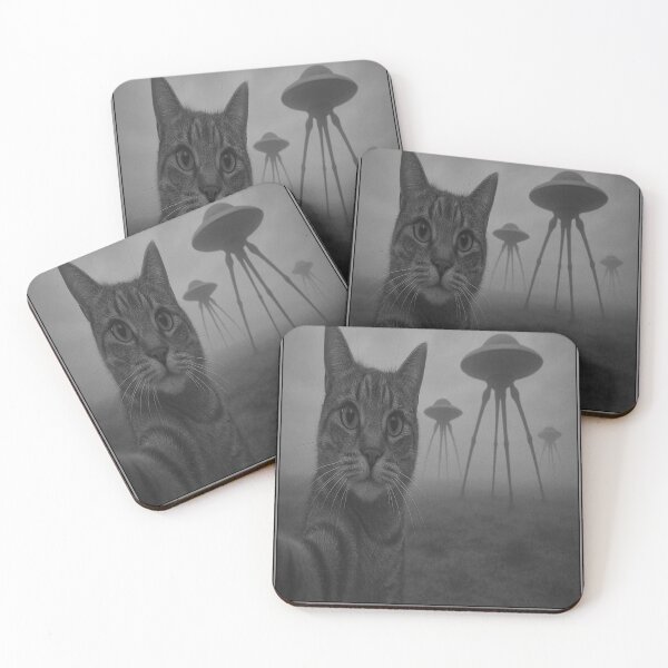 Item preview, FUNNY CAT TAKING SELFIE WITH ALIENS EXTRATERRESTRIAL MACHINES CLOSING IN FROM THE FIELD sci fi fans cat lovers space lovers space exploration ufo studies aliens  designed and sold by Jt41.