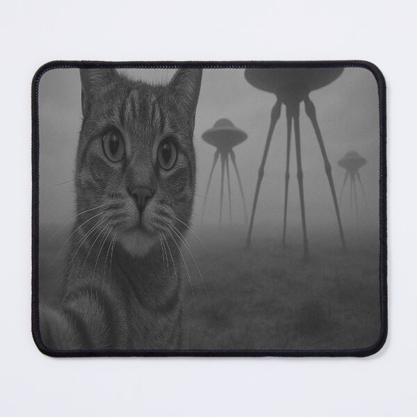 Item preview, FUNNY CAT TAKING SELFIE WITH ALIENS EXTRATERRESTRIAL MACHINES CLOSING IN FROM THE FIELD sci fi fans cat lovers space lovers space exploration ufo studies aliens  designed and sold by Jt41.