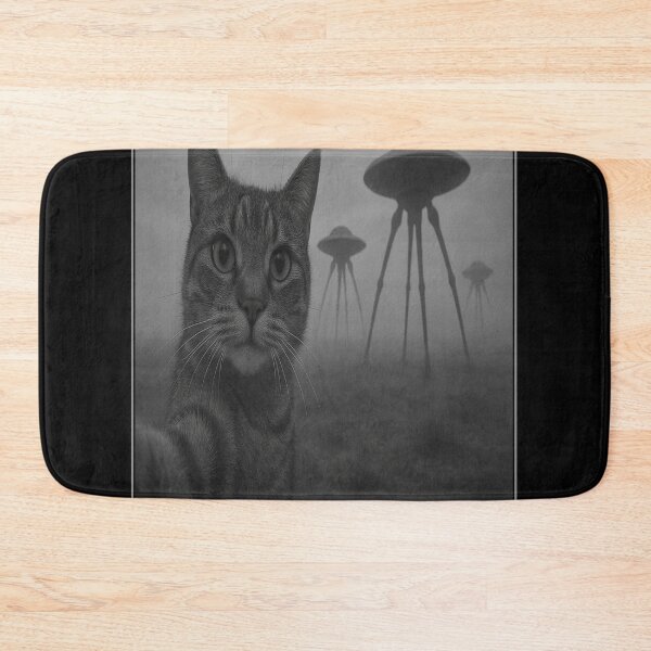 Item preview, FUNNY CAT TAKING SELFIE WITH ALIENS EXTRATERRESTRIAL MACHINES CLOSING IN FROM THE FIELD sci fi fans cat lovers space lovers space exploration ufo studies aliens  designed and sold by Jt41.