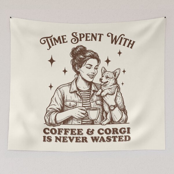 Item preview, Coffee Time & Corgi Cute Girl Dog Vintage designed and sold by Y-Vibes.