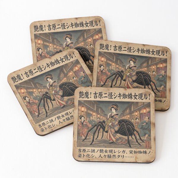 Item preview, Jorogumo Kabuki Newsprint – Edo Monster Newspaper Art | Japanese Yokai Poster designed and sold by Mori-no-Akari.