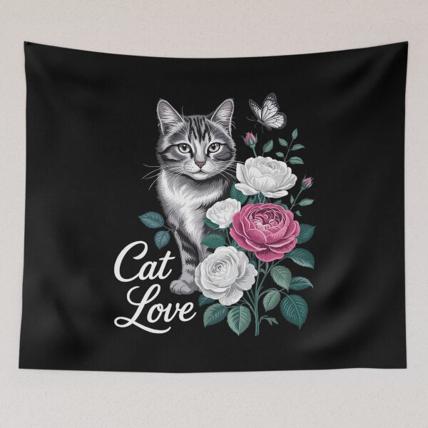 Item preview, Cat with Roses and Butterflies, Women Floral designed and sold by RoyTill0Art.