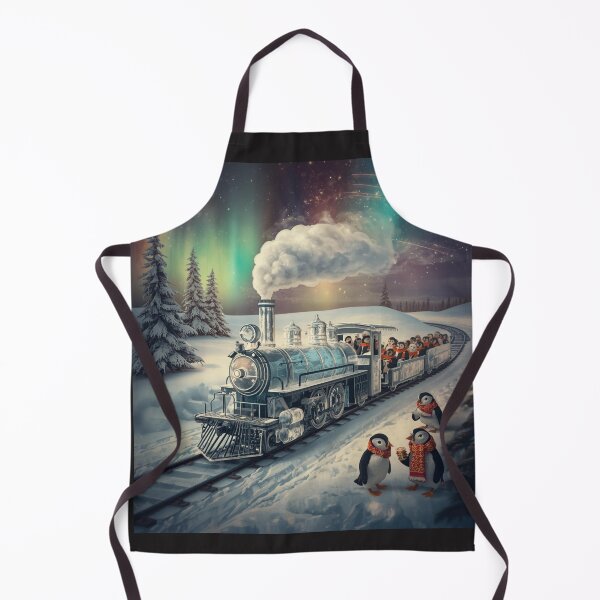 Item preview, Penguin Polar Express Train Under Aurora Borealis - Cute Christmas Winter Fantasy Art designed and sold by TitanRN.