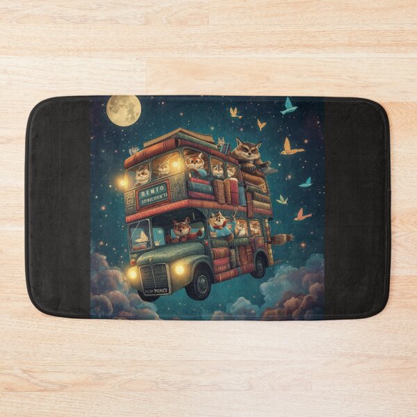 Item preview, Magical Flying Book Bus with Anthropomorphic Cats and Foxes - Whimsical Fantasy Art designed and sold by TitanRN.