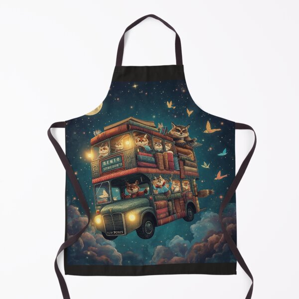 Item preview, Magical Flying Book Bus with Anthropomorphic Cats and Foxes - Whimsical Fantasy Art designed and sold by TitanRN.