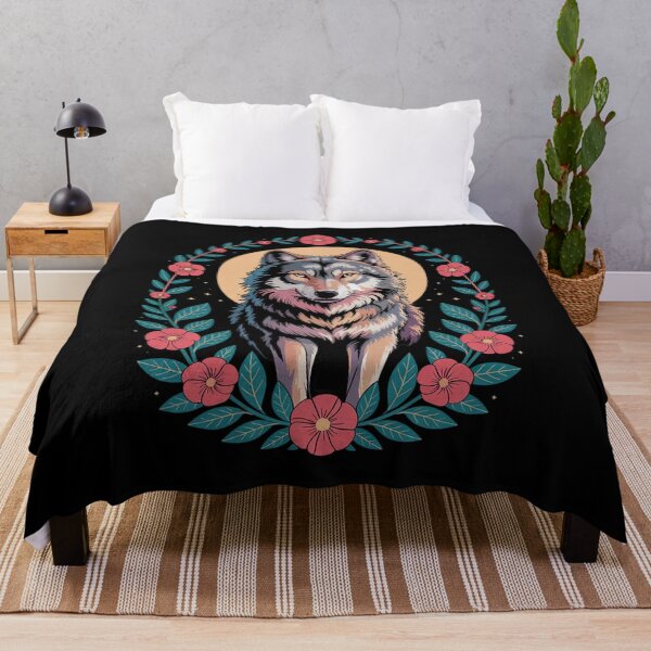 Item preview, Colorful Wolf Animal Moon and Botanical Floral  designed and sold by RoyTill0Art.