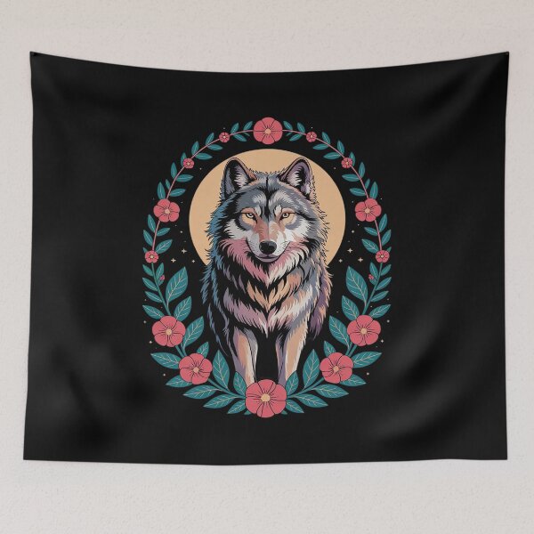 Item preview, Colorful Wolf Animal Moon and Botanical Floral  designed and sold by RoyTill0Art.