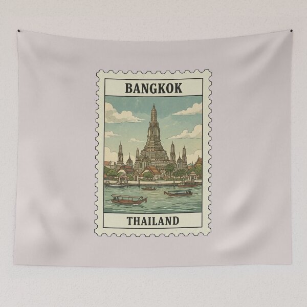 Item preview, Vintage Bangkok Stamp – Wat Arun & Chao Phraya River designed and sold by allaboutstamps.