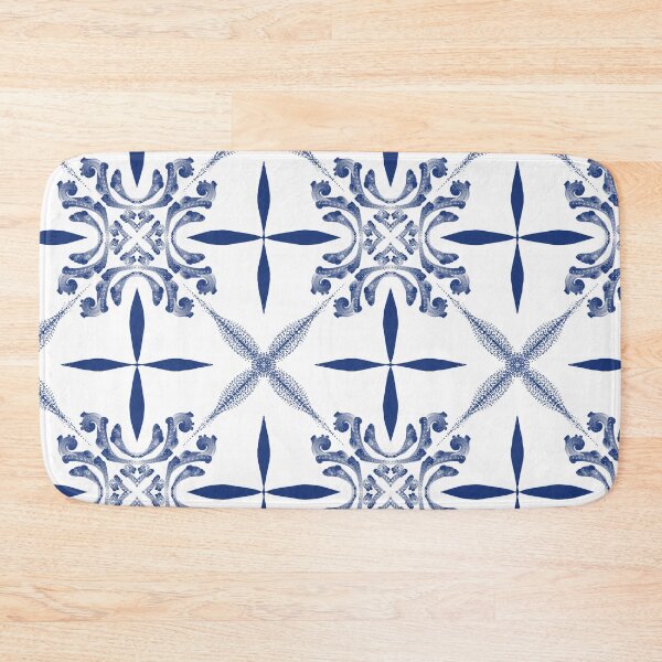 Item preview, Indigo Minimal Geometric Tile Seamless Pattern with Ornamental Accents designed and sold by SGStudio_Thailand.