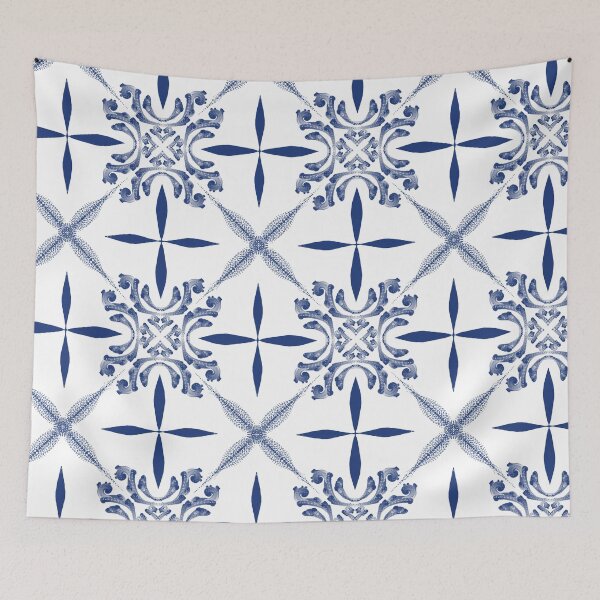 Item preview, Indigo Minimal Geometric Tile Seamless Pattern with Ornamental Accents designed and sold by SGStudio_Thailand.