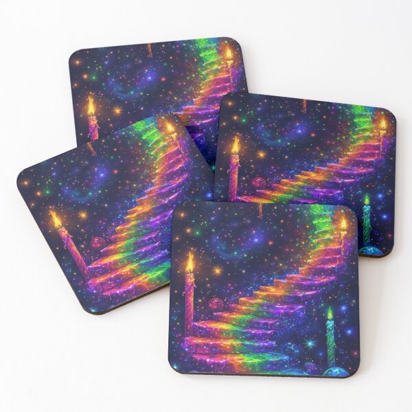Item preview, Rainbow staircase with glowing candles leading to the cosmos designed and sold by Mianku | Für das Leben.