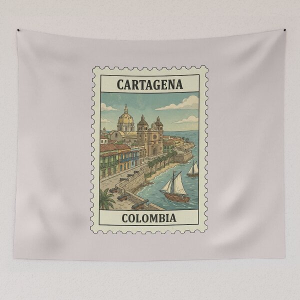 Item preview, Vintage Cartagena Stamp – Walled City & Cathedral designed and sold by allaboutstamps.