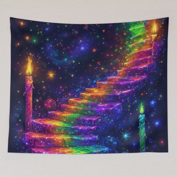 Item preview, Rainbow staircase with glowing candles leading to the cosmos designed and sold by Mianku | Für das Leben.