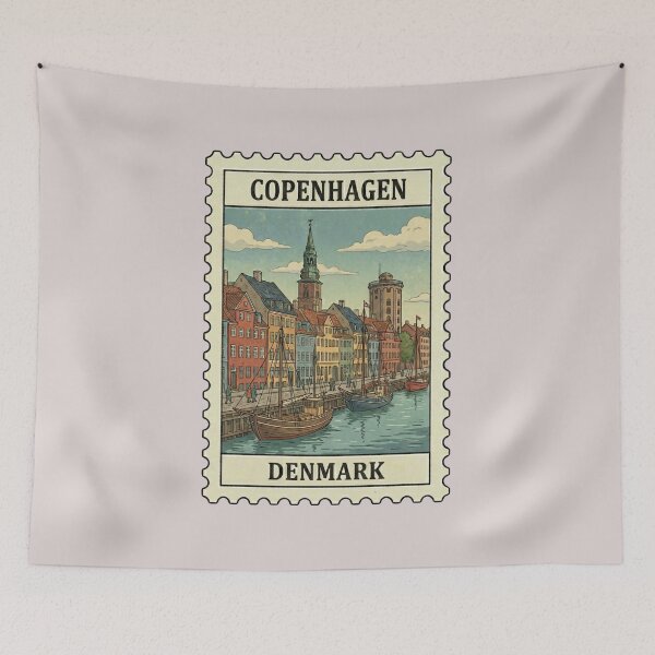 Item preview, Vintage Copenhagen Stamp – Nyhavn Canal & Round Tower designed and sold by allaboutstamps.