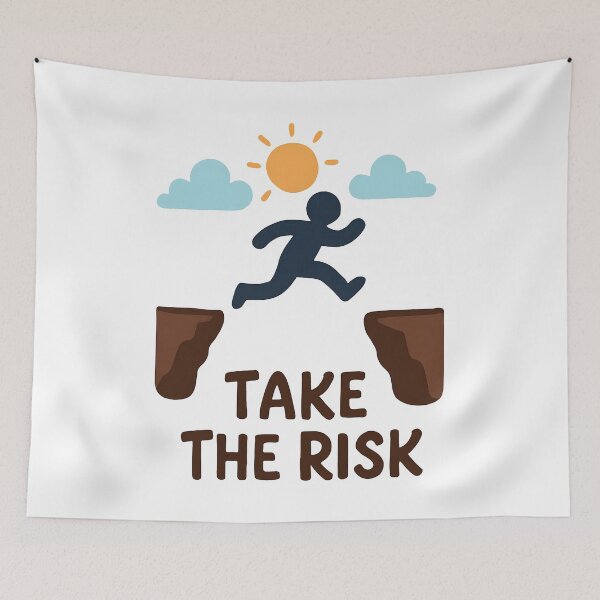 Item preview, Motivational Take the Risk Quote with Cliff Jump Graphic. designed and sold by The-T-In-Retro.