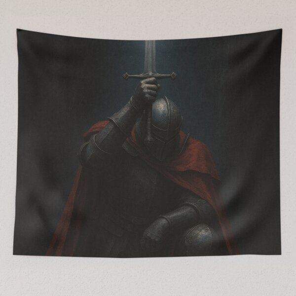 Item preview, Kneeling Knight of Devotion – Dark Gothic Medieval Sword Art designed and sold by Visualynx.