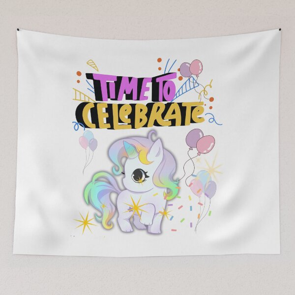 Item preview,  Time To Celebrate - Cute Rainbow Unicorn Party Design White designed and sold by Extremeallie.