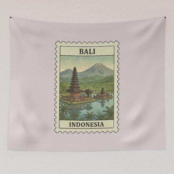 Item preview, Vintage Bali Stamp – Water Temple & Rice Terraces designed and sold by allaboutstamps.