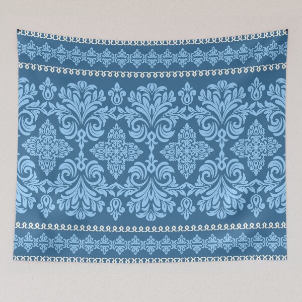 Item preview, Elegant Blue Damask with Geometric Borders designed and sold by Modular Prints.