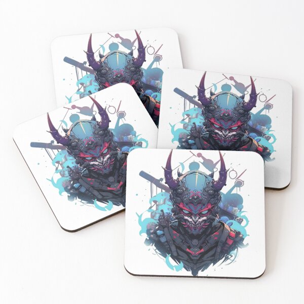 Item preview, Neon Oni Mech – Cyber Demon Mask Illustration designed and sold by Dyan4.