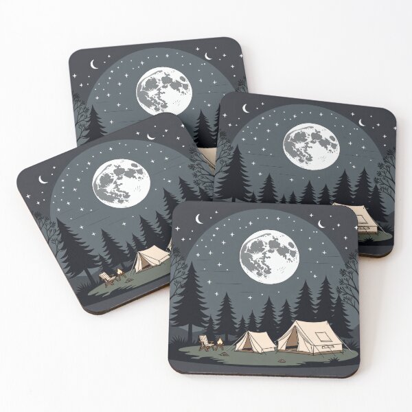 Item preview, Camping at Night – Tent Under Moon and Starry Sky Illustration designed and sold by Visualynx.