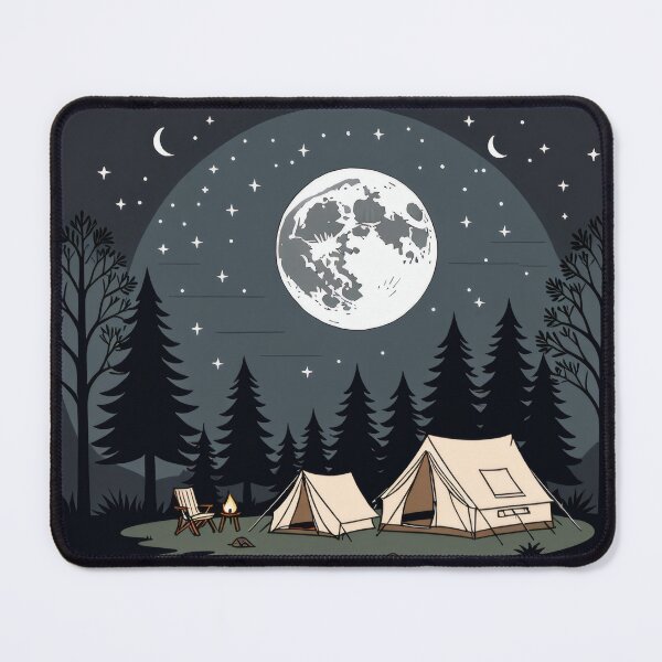 Item preview, Camping at Night – Tent Under Moon and Starry Sky Illustration designed and sold by Visualynx.
