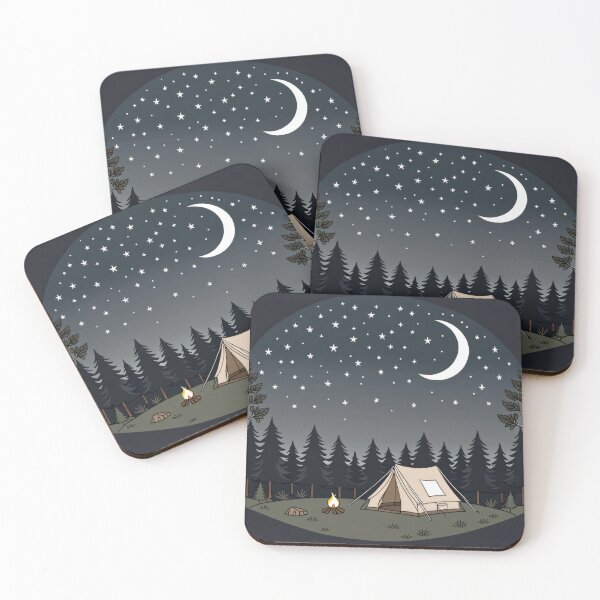Item preview, Camping at Night – Tent Under Moon and Starry Sky Illustration designed and sold by Visualynx.
