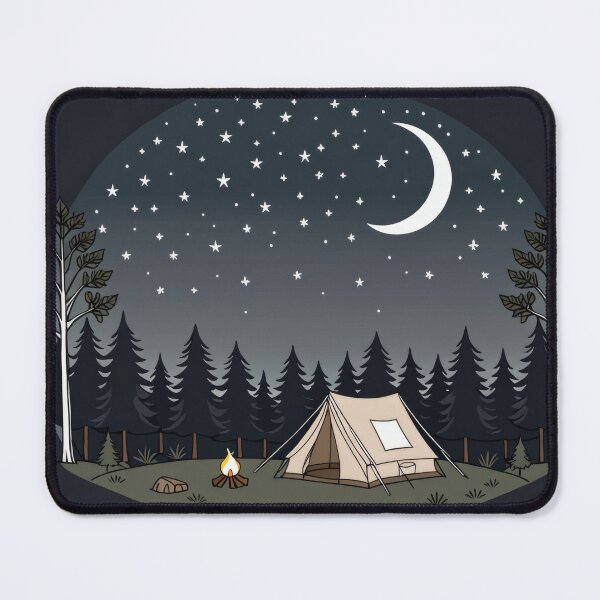 Item preview, Camping at Night – Tent Under Moon and Starry Sky Illustration designed and sold by Visualynx.