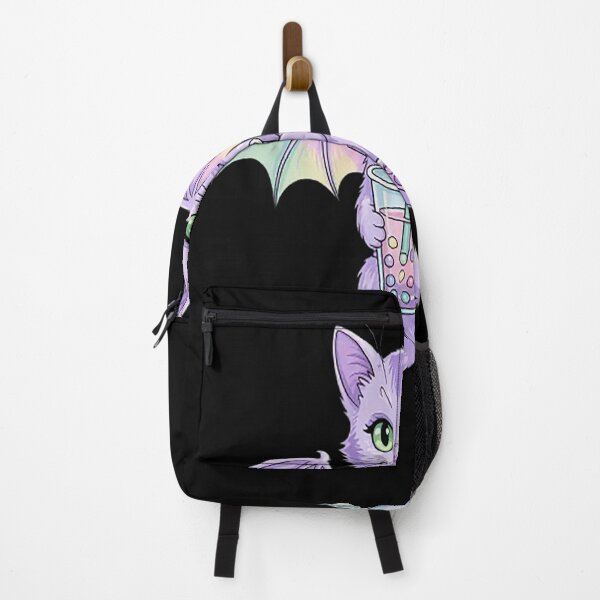Item preview, Spooky Kawaii Cat Sipping Boba Tea with Bat Wings designed and sold by CottonCandyPrin.