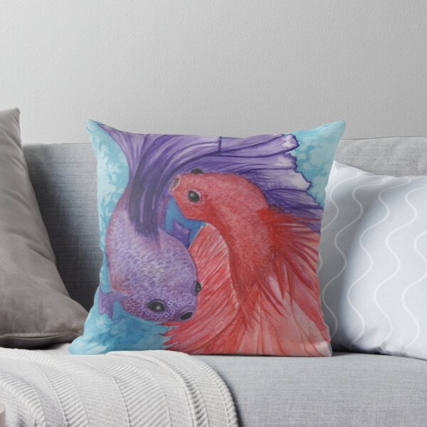 Beta fish, commission, watercolor Throw Pillow