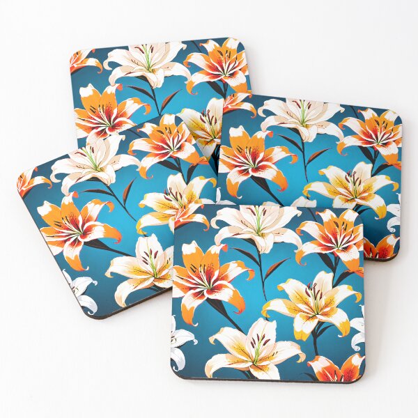 Item preview, Fresh blooming lilies arranged in a seamless blue pattern. designed and sold by MissYouONLY.