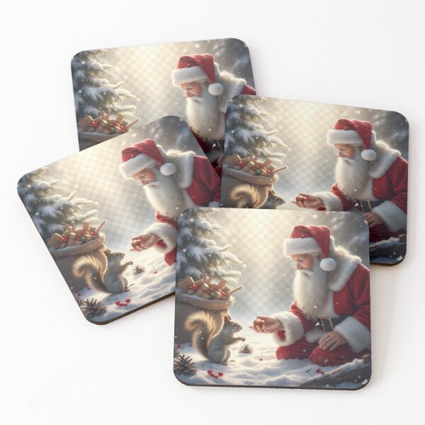 Item preview, Santa Claus Feeding a Squirrel in the Winter Forest – Christmas Magic and Nature's Gentleness designed and sold by Studiocolors.