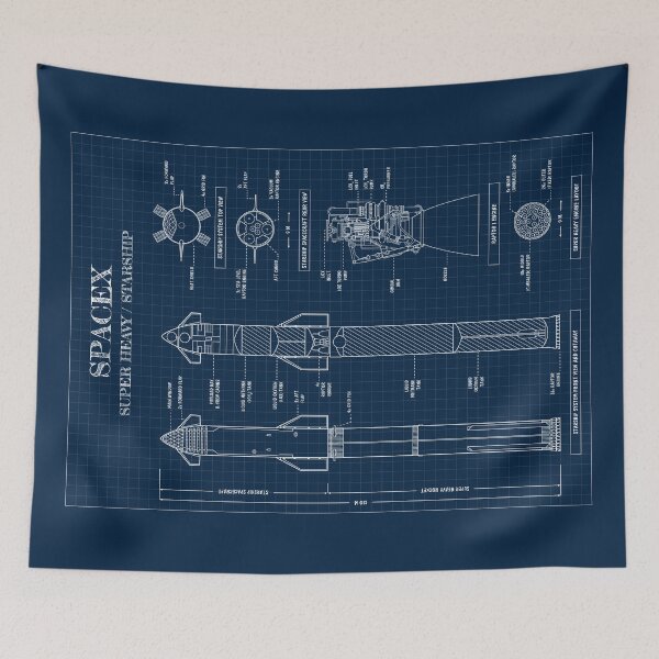Item preview, SpaceX: Super Heavy / Starship (Vertical Navy Blueprint) designed and sold by BGALAXY.