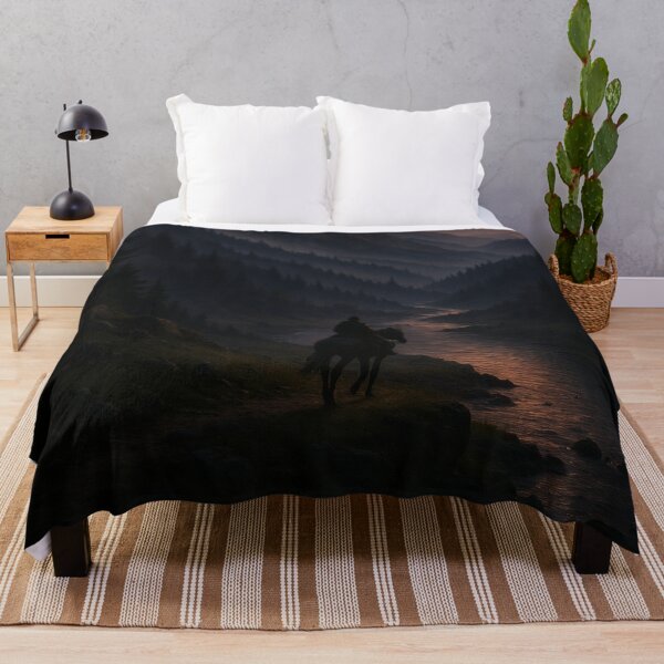 Item preview, Lone Rider Before a Gothic Castle – Epic Medieval Fantasy Landscape Art designed and sold by Visualynx.