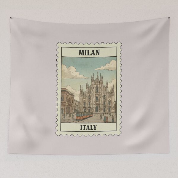Item preview, Vintage Milan Stamp – Duomo Cathedral & Retro Tram designed and sold by allaboutstamps.