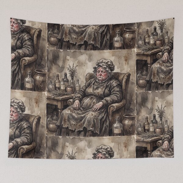 Item preview, Sarah Gamp from Martin Chuzzlewit characters from Dickens series illustration watercolor art designed and sold by Vintage Designs +.