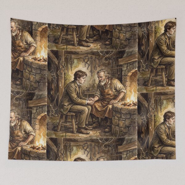 Item preview, Forge Reconciliation scene from David Copperfield Characters from Dickens series illustration watercolor art designed and sold by Vintage Designs +.