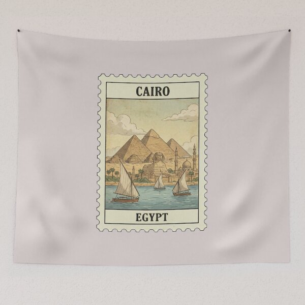 Aperçu de l'œuvre Timbre vintage du Caire – Pyramides de Gizeh et le Sphinx créée et vendue par allaboutstamps.