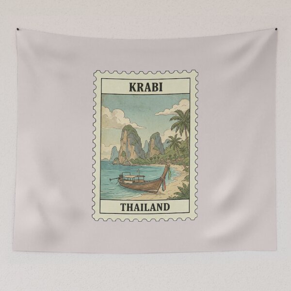 Aperçu de l'œuvre Tampon de voyage vintage Krabi Thaïlande créée et vendue par allaboutstamps.